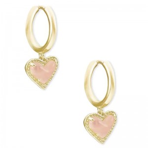 Pendientes de aro con dije de corazón rubor, pendientes Huggie de corazón para mujer, joyería de moda