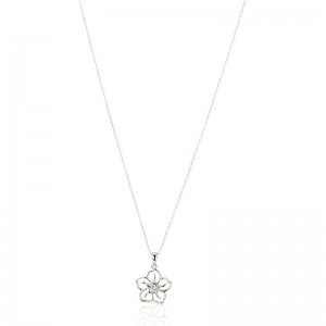 Collar con colgante floral delicado, collar con colgante de flor con piedranatal de piedras preciosas genuinas o creadas con cadena en plata de ley, 18