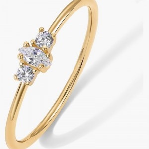 Elegante oro de 18k-Anillo de plata esterlina 925 chapado con marquesa y redondo-Corte de piedras de circonía cúbica: banda de compromiso de apilamiento minimalista
