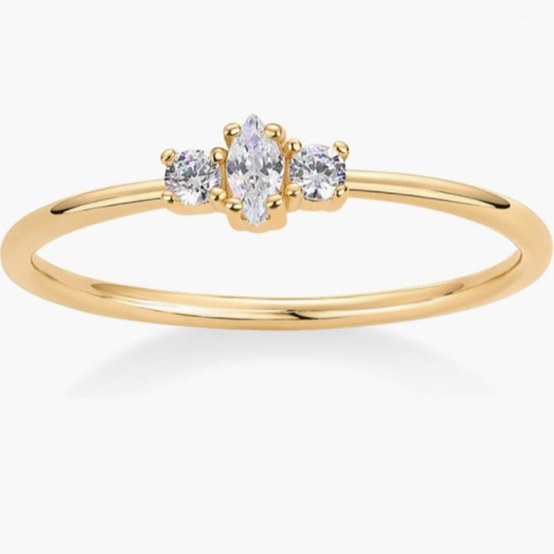 Elegante oro de 18k-Anillo de plata esterlina 925 chapado con marquesa y redondo-Corte de piedras de circonía cúbica: banda de compromiso de apilamiento minimalista